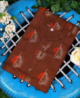 Brown Coloured Cotton Block Print Kurti